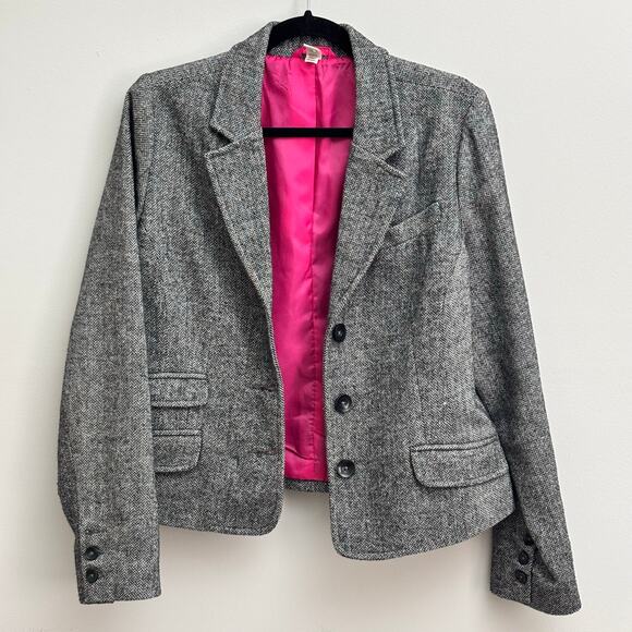 Classic Gray Herringbone Tweed Sport Coat Jacket Blazer Women’s Size Large - Picture 6 of 9